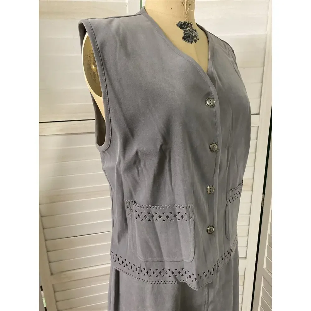 Women’s Napa Valley 2 Piece Gray Top & Skirt Matching Set Sz Large Polyester